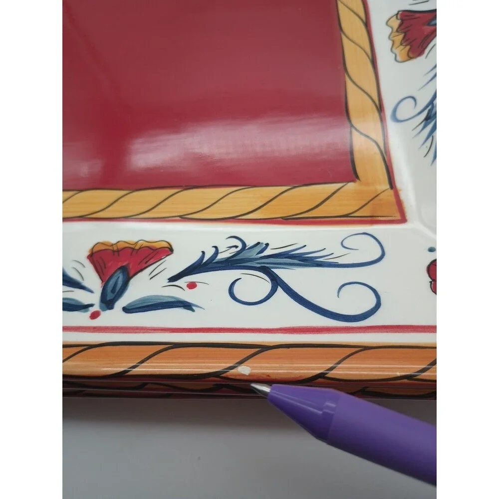 Tabletops Unlimited Italiano Square Dinner Plates Set Of 4 Red Blue Floral